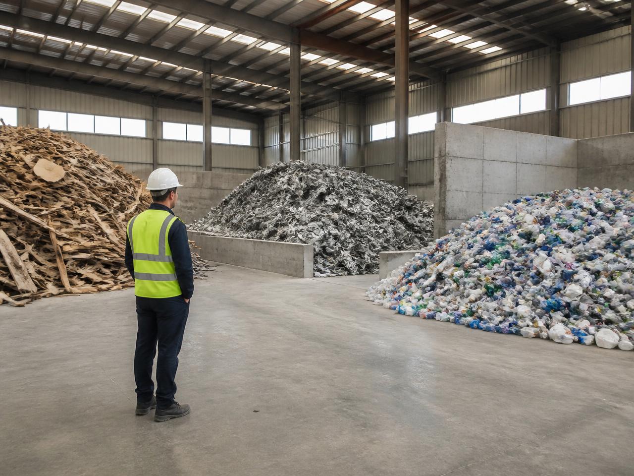Jäätmekäitluskoht, kus puit, metall ja plast on liikide kaupa eraldi